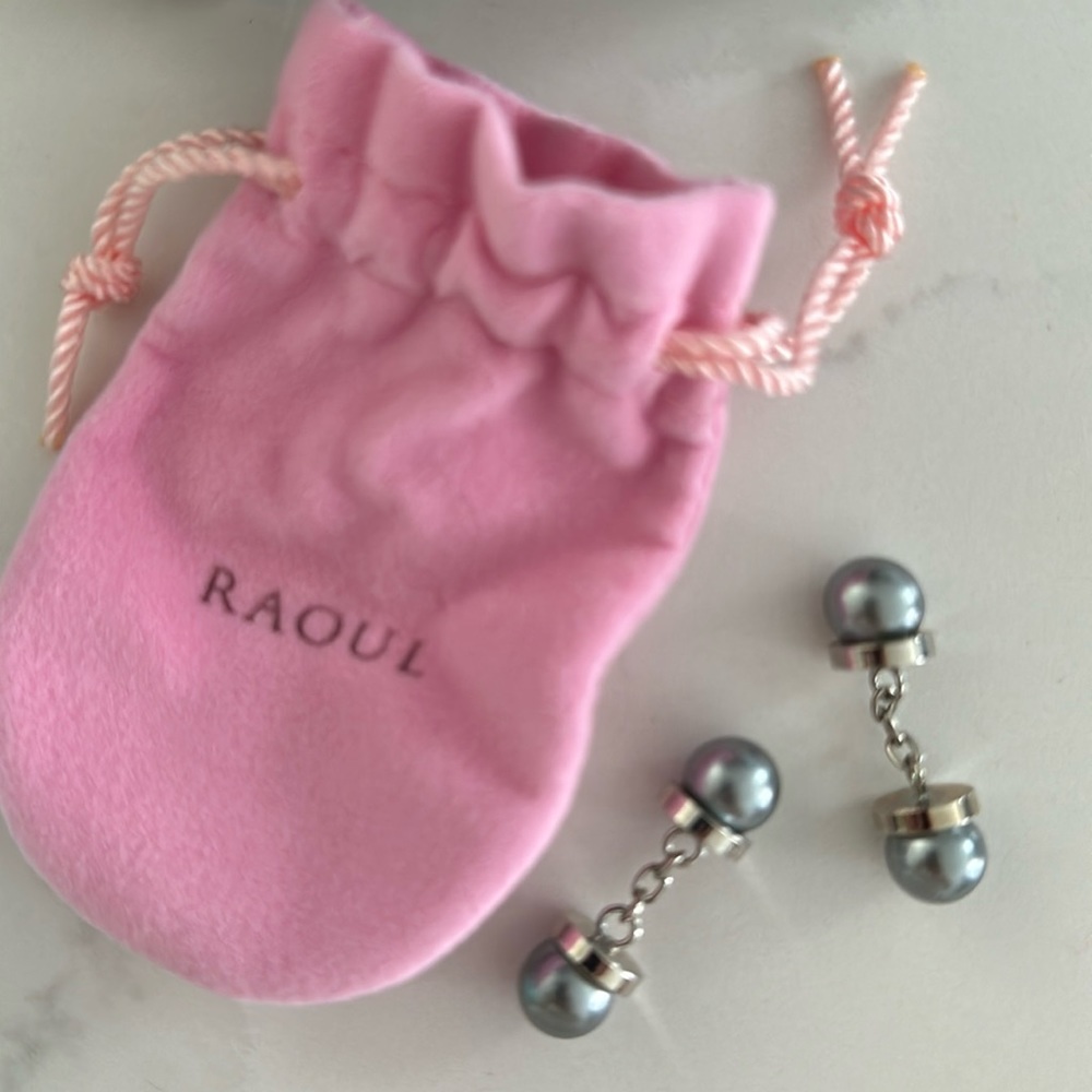 Faux grey pearl cufflinks by RAOUL